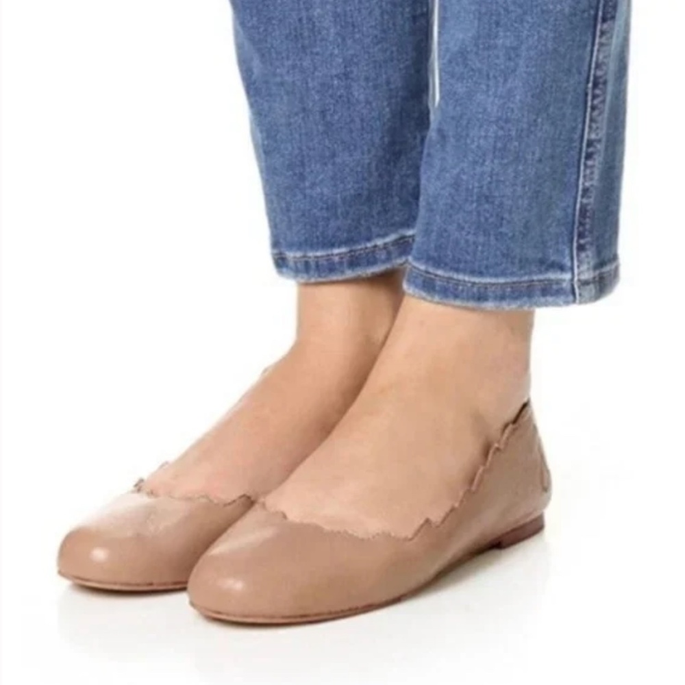 Sam Edelman Francis Classic Ballet Flats 9 Nude Leather Scalloped Edge - Picture 12 of 13